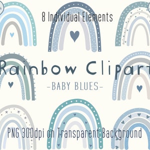 Clipart de arco-íris Boho azul | Clipart de berçário azul | Clipart infantil fofo | Clipart de berçário de meninos | Arquivo PNG