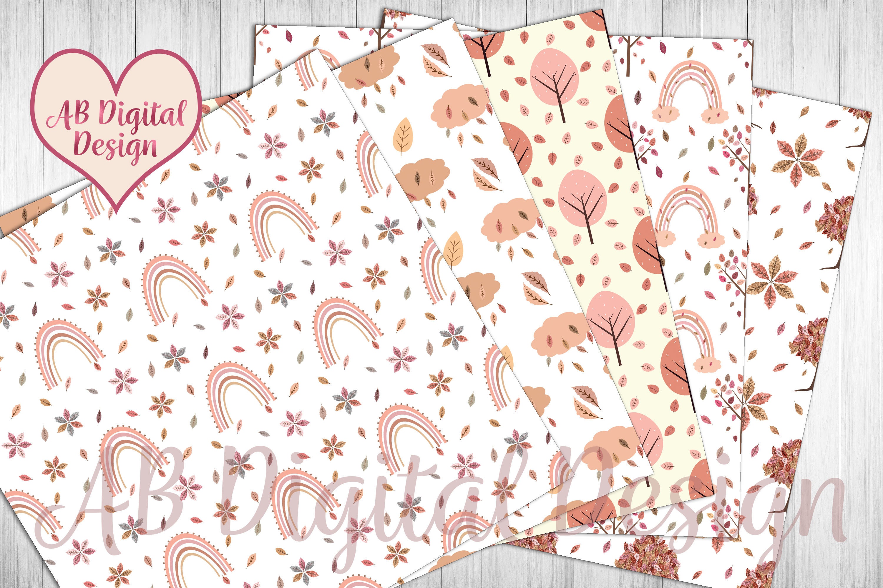 Autumn/fall Digital Paper Backgrounds | Pink Autumn Tones | Fall Leaves ...