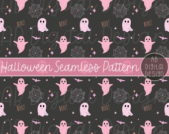 Cute Halloween Ghost Digital Paper | Pink Halloween Seamless Pattern | JPEG File