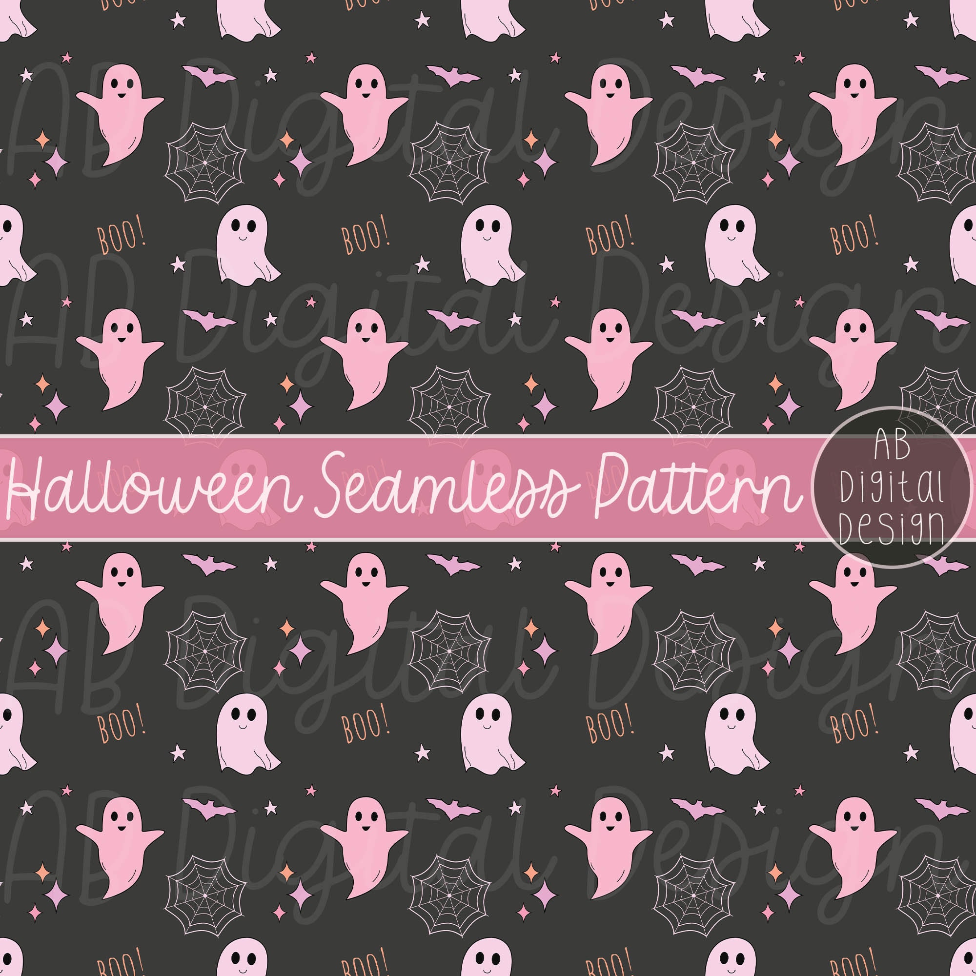 Cute Halloween Ghost Digital Paper | Pink Halloween Seamless Pattern ...