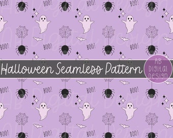 Cute Halloween Digital Paper Background | Purple Halloween Seamless Pattern | JPEG File