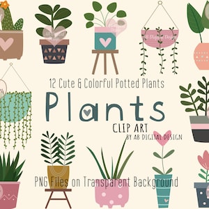 Clipart de plantas em vasos | Plantas de casa | Suculentas de cactos com flores pastel fofas | Dia das Mães | Primavera | Arquivos PNG