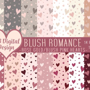 Liebe Herz digitales Papier | Erröten Rosa & Rose Gold Boho Herzen | Valentinstag Digitalpapier | Hochzeit romantische Digitalpapier | JPEG-Dateien