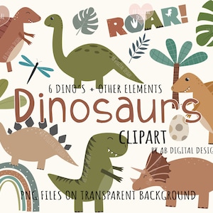 Dinosaur Clipart | Kids Cute Dinosaur Clipart | Dino Baby Shower Graphics | PNG Files