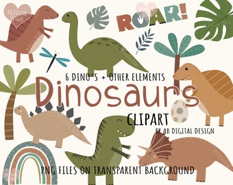 Dinosaure Clipart | Enfants mignons dinosaures Clipart | Dino Baby Shower Graphics | Fichiers PNG