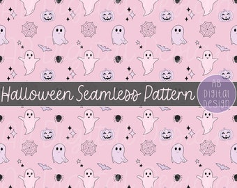Cute Halloween Digital Paper Background | Pink Halloween Seamless Pattern | Cute Ghost Pattern | JPEG File
