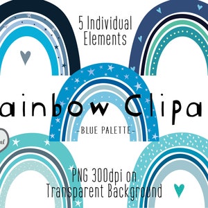 Blue Rainbow Clip Art | Cute Children's Clipart | Boho Rainbows | Scandi Nursery Clipart | Baby Boys Nursery Clipart | PNG Digital File