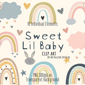 Baby Nursery Clipart | Boho Rainbows, Clouds, Hearts & Stars | | clipart pour enfants mignons | graphiques baby shower Fichiers PNG