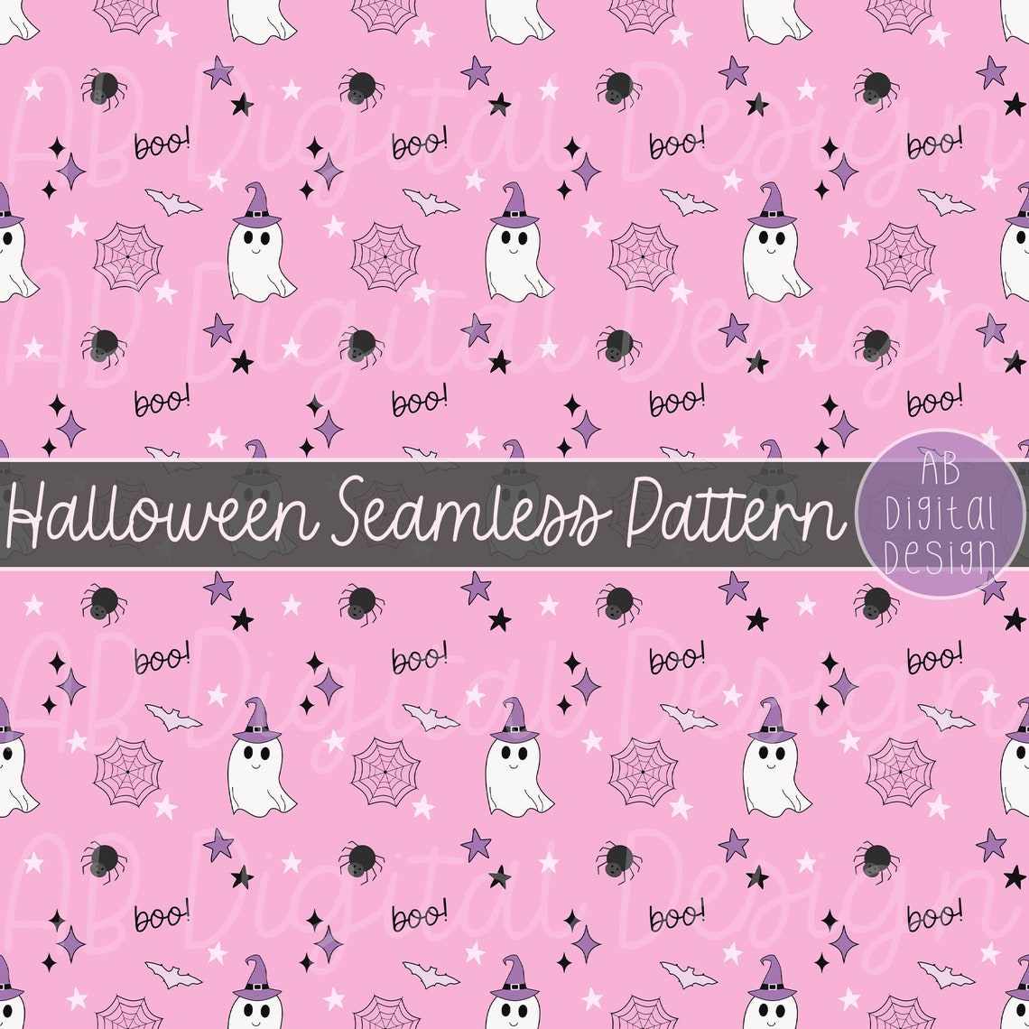 Cute Halloween Digital Paper | Pink Halloween Seamless Pattern | Cute ...