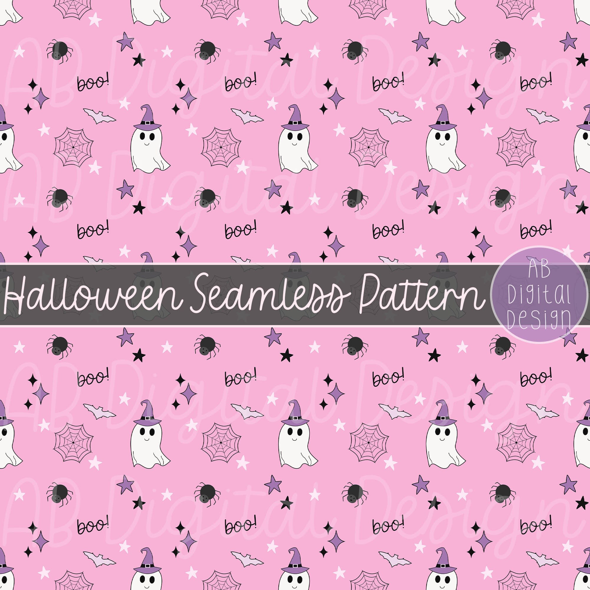 Cute Halloween Digital Paper | Pink Halloween Seamless Pattern | Cute ...