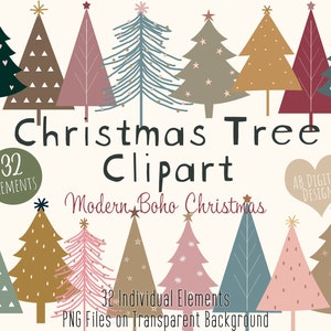 Clipart dell'albero di Natale / Clipart di Natale moderno / Stagione festiva / Boho Scandi Natale / PNG Files