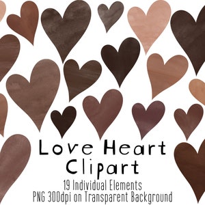 Braune Herzen Clipart | Valentinstag Aquarell Liebe Herzen | Boho Herzen | Valentinstag Grafiken | PNG Digitale Dateien