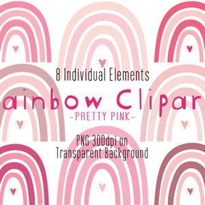 Pink Rainbow Clip Art | Girls Cute Clipart | Boho Rainbows | Valentines | Mother's Day | Scandi Nursery Clipart | PNG Files