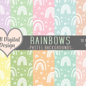 Rainbow Digital Paper | Pastel Digital Paper | Boho Rainbows | Scandi Rainbows | Cute Digital Paper | Pastel Rainbow Background | JPEG Files
