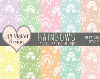 Rainbow Digital Paper | Pastel Digital Paper | Boho Rainbows | Scandi Rainbows | Cute Digital Paper | Pastel Rainbow Background | JPEG Files