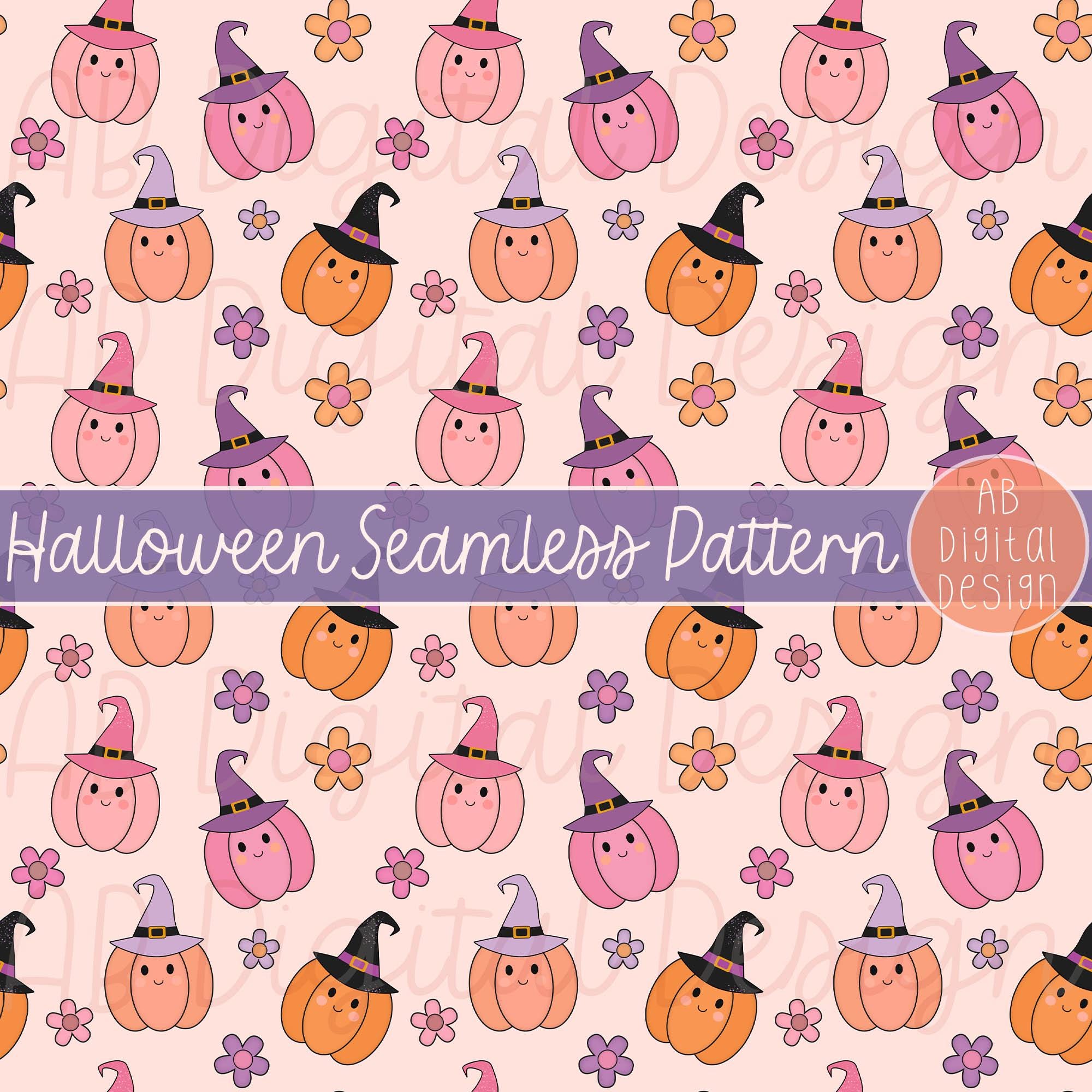 Cute Halloween Pumpkins Digital Paper | Kids Floral Halloween Seamless ...