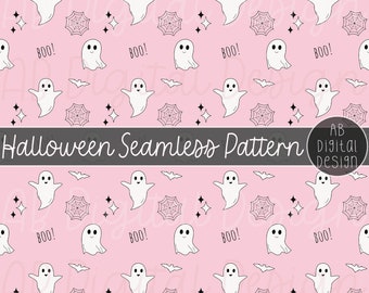Cute Halloween Digital Paper | Pink Halloween Seamless Pattern | Cute Ghost Pattern | JPEG File