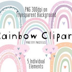 | d’images clipart pastel rainbow | Violet Rose Bleu Vert Clipart pour enfants mignons | Boho Rainbows | Scandi Nursery Clipart | Pastel Clipart