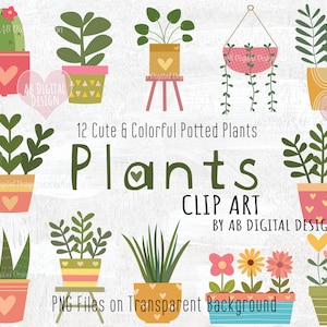 Clipart de plantas em vasos | Ilustração de plantas de casa | Clipart de flores fofas, cactos e suculentas | Flores da primavera | Arquivos PNG