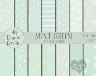 Mint Green Digital Paper | Seamless Patterns | Boho Scandi Patterns | Scrapbooking | Pastel Green Pattern | JPEG Files