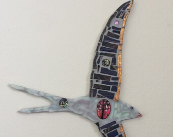 Mosaic Bird, Mosaic Wall Art, Mosaic Swallow, Swallow Artwork , Swallow wall Art, Sparky Wings (Red Tree Bird)