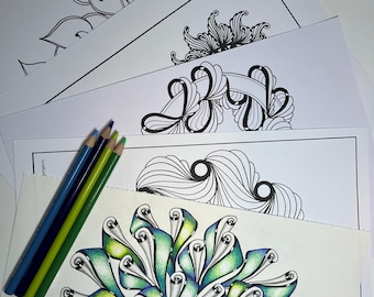 Zentangle inspired pages for adults to relax and colour. 5 A4 downloadable pages.