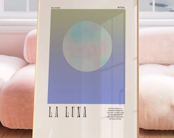 Póster de luna llena etérea de La Luna Art - Arte de luna iridiscente - Decoración de pared de moda - Arte para dormitorio, arte de refranes espirituales - Descarga digital