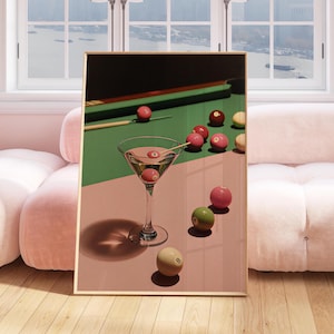 Retro biljardbord | Rosa 8-bollars | Martinikonst | Digitaltryck | Retro biljard