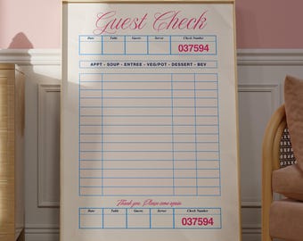 Impresión de cheque de invitado en blanco: póster de cheque de invitado, impresión de arte vintage, cheque de invitado de estilo retro, regalo en blanco, arte preppy estético - Arte imprimible