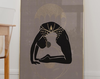 Golden Yoga Pose Printable Wall Art/Yoga Goddess Art Print/Yogi Artwork/Printable Yoga Art/Digital Download/Yoga Studio Art/Third Eye Poster