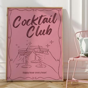Cocktail Club Cocktail Wall Art Poster - Preppy Cocktail Print - Digital Download - Preppy Art Print- Cute Dorm Decor - Girly Kitchen Art