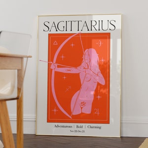 Sagittarius Goddess Wall Art Print, Zodiac Digital Print, Astrology Art Poster ,Sagittarius Art Print, Star Sign Art Birthday Gift,Retro Art