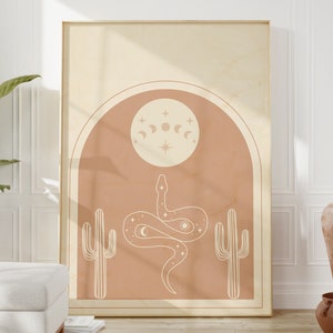 Mystische Wüste / Boho Kunst Poster / Boho Wandkunst / druckbare Wandkunst / Boho Dekor / Kaktus Wandkunst / Mystik Kunstdruck / Schlafzimmer Wandkunst