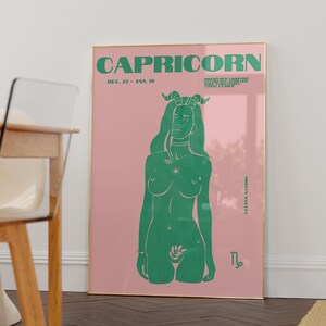 Pink & Green Maximalist Capricorn Art Poster/Maximalist Zodiac/Trendy Astrology Art/Capricorn Wall Art/ Instant Download/ Cool Apartment Art image 2