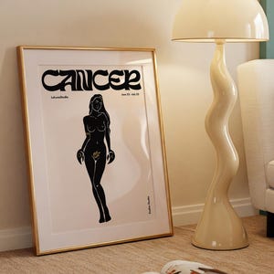 Czarny plakat ścienny retro z motywem raka/sztuka do druku/minimalistyczna sztuka ścienna/modna sztuka astrologii/wydruk sztuki z motywem raka/pobieranie cyfrowe/sztuka zodiaku