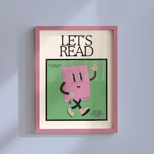 Cute Character  Reading Classroom Art - Printable Book Art - Reading Corner Poster - Classroom Positivity Poster - Retro Book Character