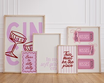 Preppy Pink Wall Art Set: Coquette Dorm Decor Prints (Digital Download, Set of 5)