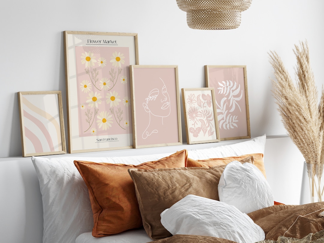 Light Pink Boho Modern Floral Printable Art Set of 5/pink Boho