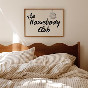 The Homebody Club Horizontal Art Print -Art for Above Couch -Homebody Poster- Trendy Minimalist Art - Digital Download -Introvert Art Poster