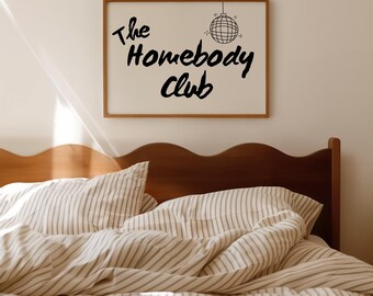 The Homebody Club Horizontal Art Print -Art for Above Couch -Homebody Poster- Trendy Minimalist Art - Digital Download -Introvert Art Poster