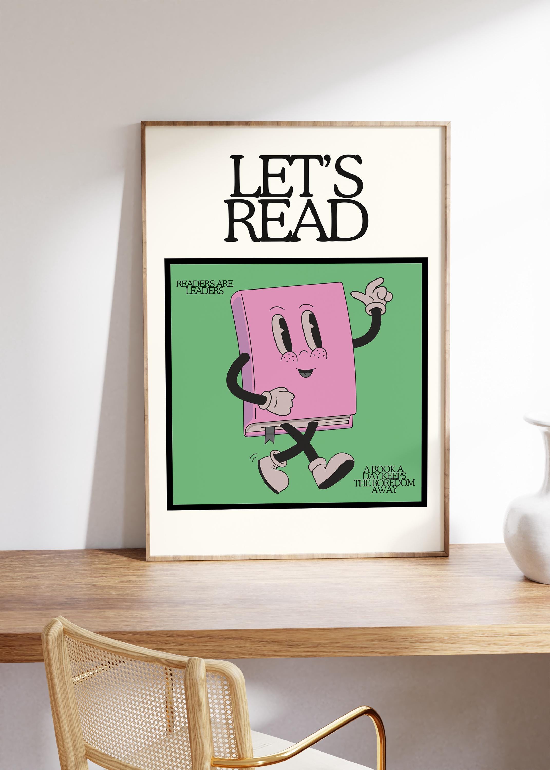 Retro Book Character Classroom Art Print: Reading Corner Decor (digital ...