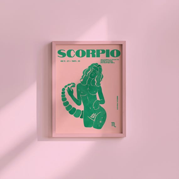 Pink & Green Maximalist Scorpio Wall Art Poster/Maximalist Zodiac/Trendy Astrology Art/Scorpio Art Print/ Instant Download/Fun Apartment Art
