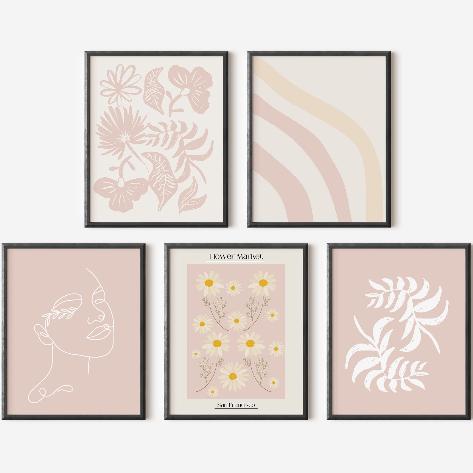 Light Pink Boho Modern Floral Printable Art Set/ Printable Art Etsy