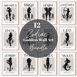 12 ZESTAW ŚCIENNYCH SZTUK ZODIAKÓW BOGIŃSKICH/Drukowana sztuka zodiakalna/Kolekcja znaków zodiaku/Kolekcja sztuki zodiakalnej/Zestaw sztuki astrologicznej/Zestaw 12 sztuk zodiakalnych