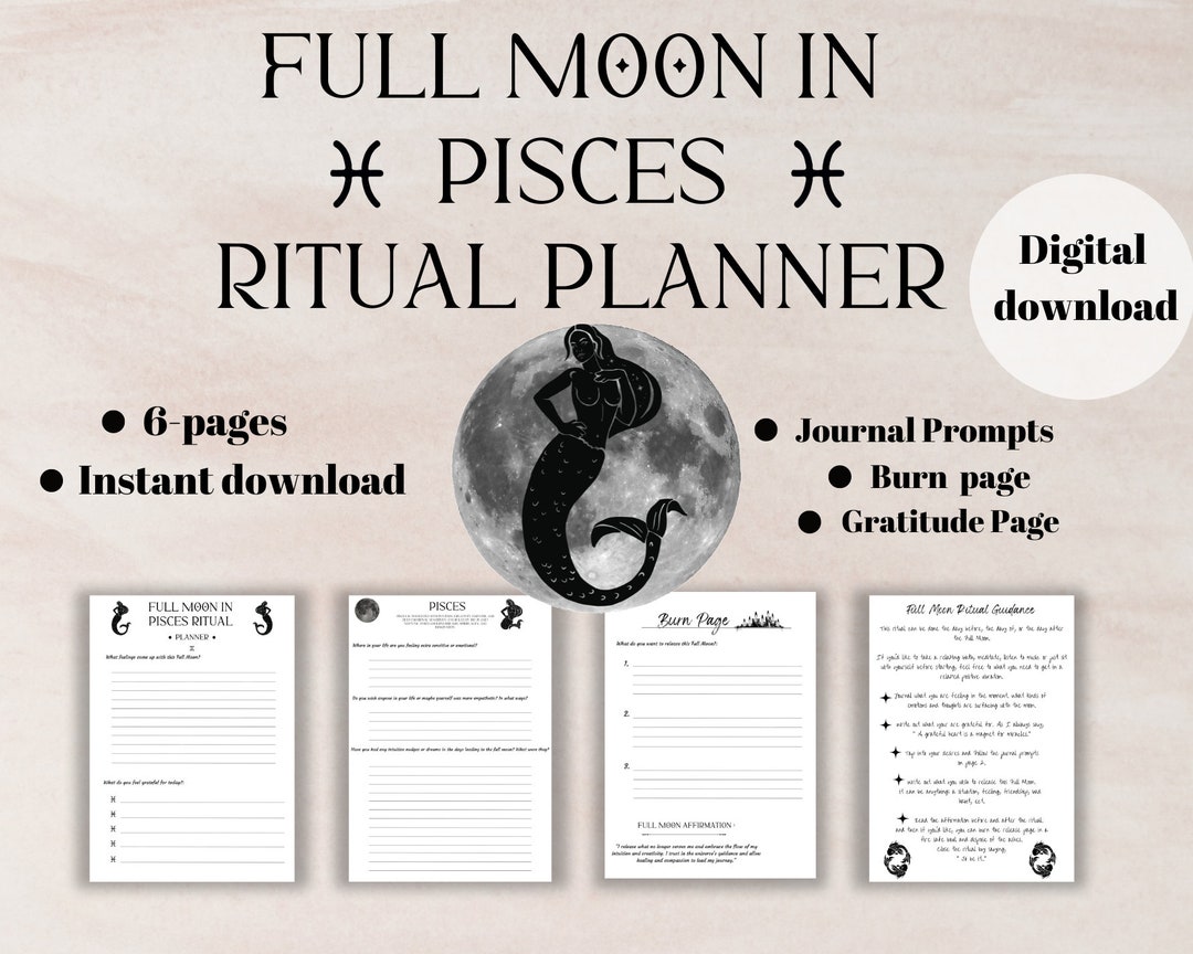 Printable Full Moon in Pisces Ritual Planner, Full Moon Ritual ...