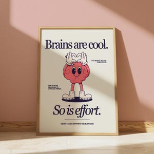 Cute Character Classroom Art -Printable Class Art - Brains Are Cool, So Is Effort Poster - Classroom Positivity Poster - Retro Character Art image 6