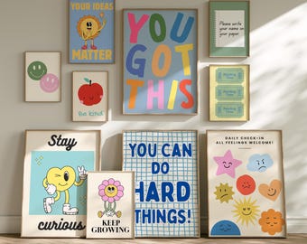 Colorful Classroom Prints – Set of 10 Positivity Classroom Posters | Teacher Resources | Motivational Learning Art Prints (Digital Download)