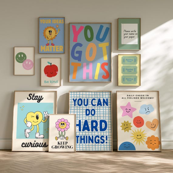 Colorful Classroom Prints – Set of 10 Positivity Classroom Posters | Teacher Resources | Motivational Learning Art Prints (Digital Download)