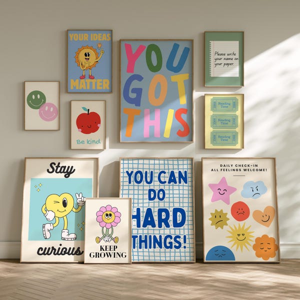 Colorful Classroom Prints – Set of 10 Positivity Classroom Posters | Teacher Resources | Motivational Learning Art Prints (Digital Download)