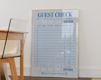 Lámina decorativa con estampado de cuadros azules para invitados – Póster estilo restaurante retro / Decoración para dormitorios (Descarga digital)